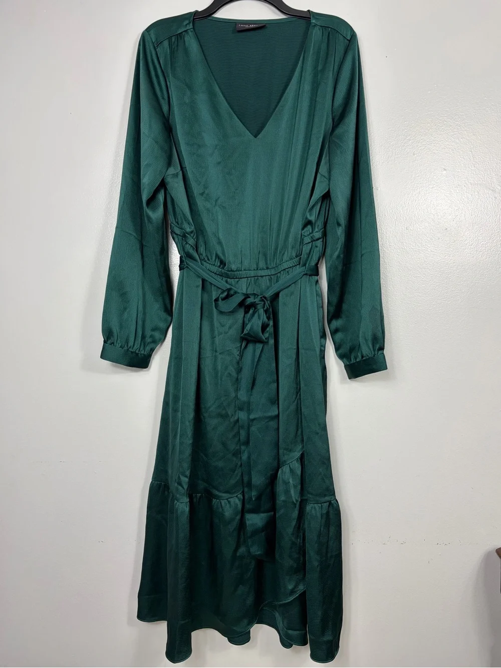 Lane Bryant V-Neck Long Sleeve Midi Dress with Tie Waist - Emerald Green sz 18